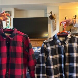 Orvis Red and Black Buffalo Plaid Shirt with Black and White Plaid Shirt
